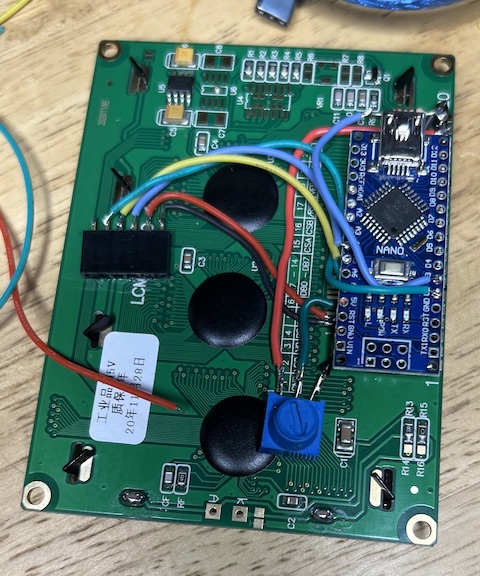 Arduino nano mounted on back of LCD panel